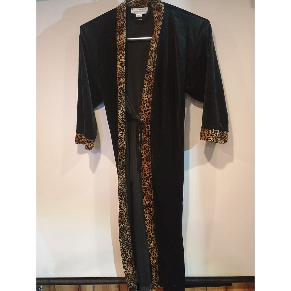 Cinema Etoile Robe Womens Medium Black Excellent Velvet Leopard Print Trim Maxi